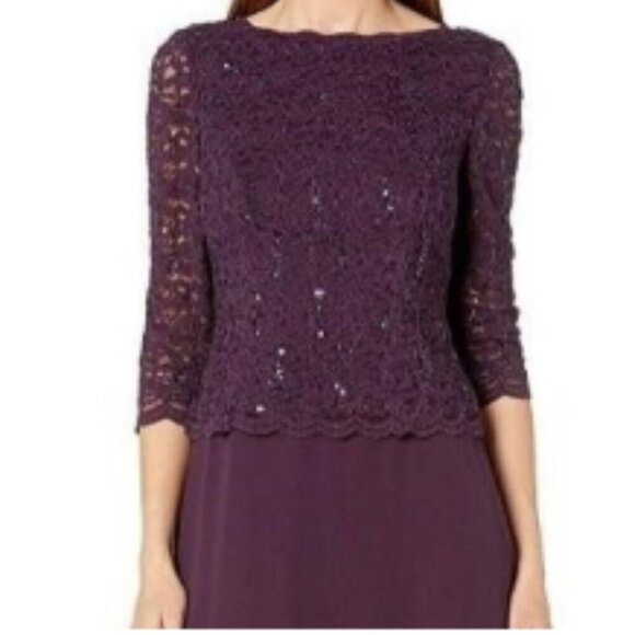 **Alex Evening** Long Gown with Sequin Lace Bodice & Chiffon Skirt 16P 8 NWT - Picture 4 of 8